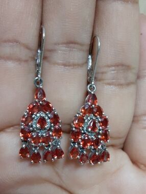 925 Genuine Orange Sapphire Earrings.